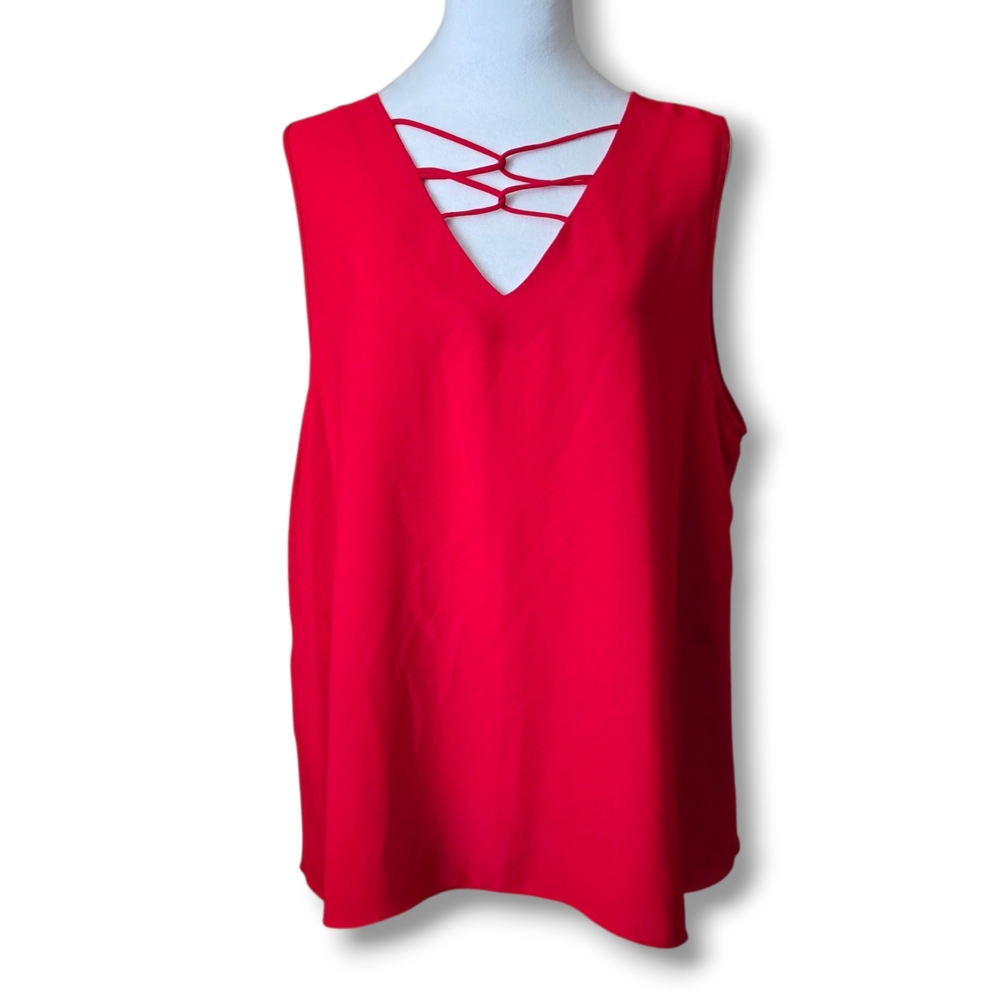 Cato Red V-Neck Sleeveless Blouse W/ Lattice Straps - Size XL